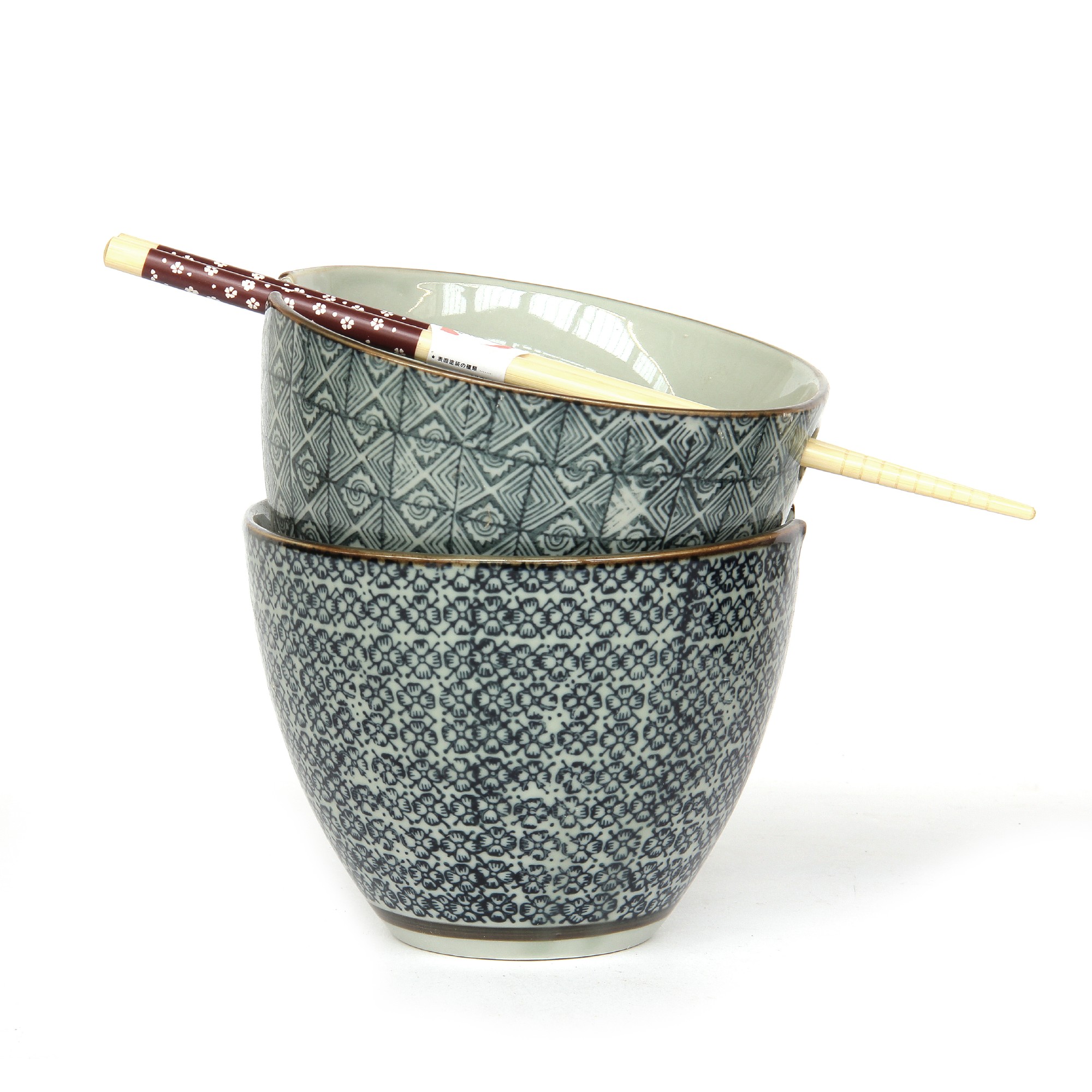 2er-Set Schalen mit Essstäbchen, blau, weiß, Ø 14 cm, H 11 cm zu 21,00