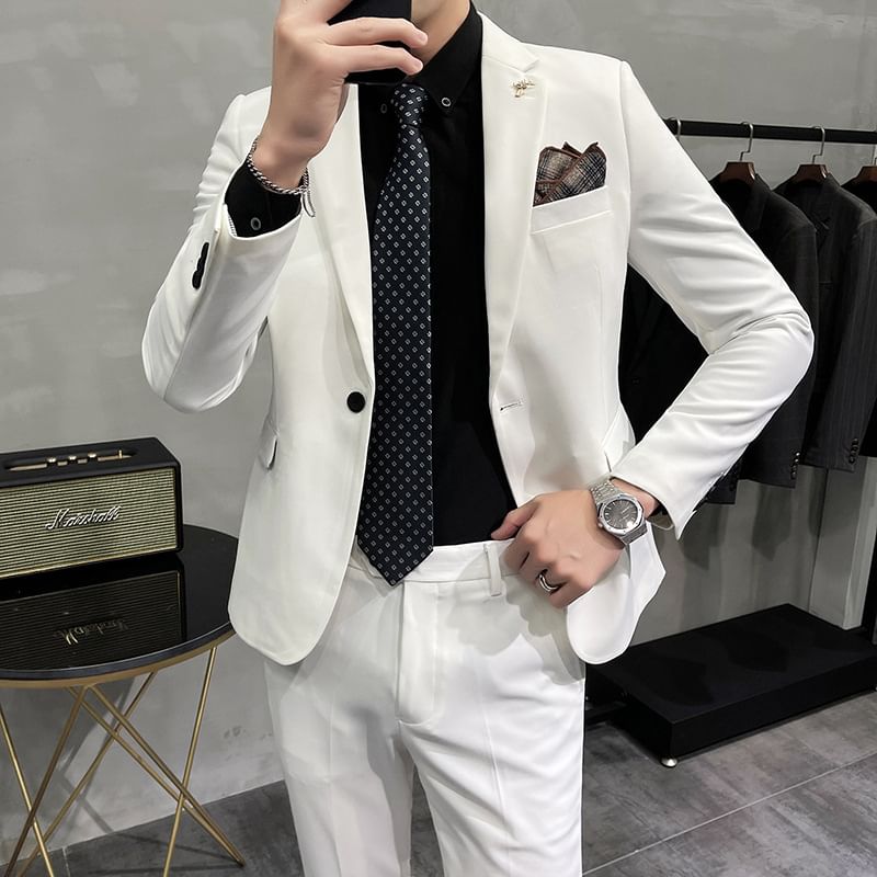 Blueforce - Set: Effen blazer met één knoop + Hoge taille rechte broek