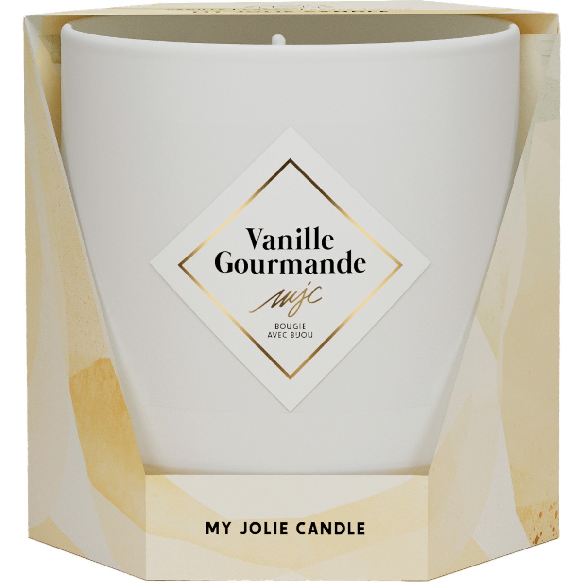 Bougie parfumée - Vanille gourmande - Collier acier inoxydable doré & beige - 200 g