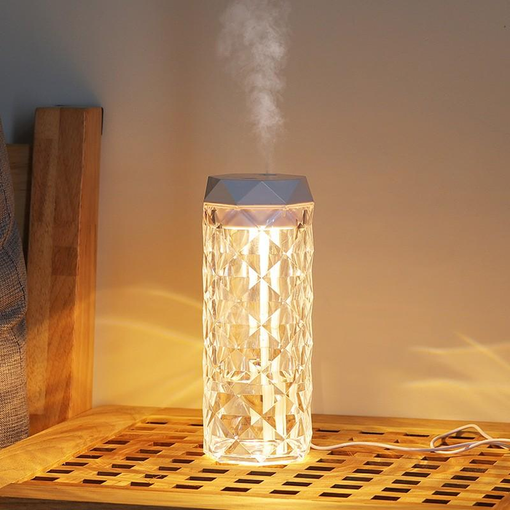 (400ml) Kristall USB Luftbefeuchter Aroma Öl Diffuser mit LED Beleuchtung - Transparent