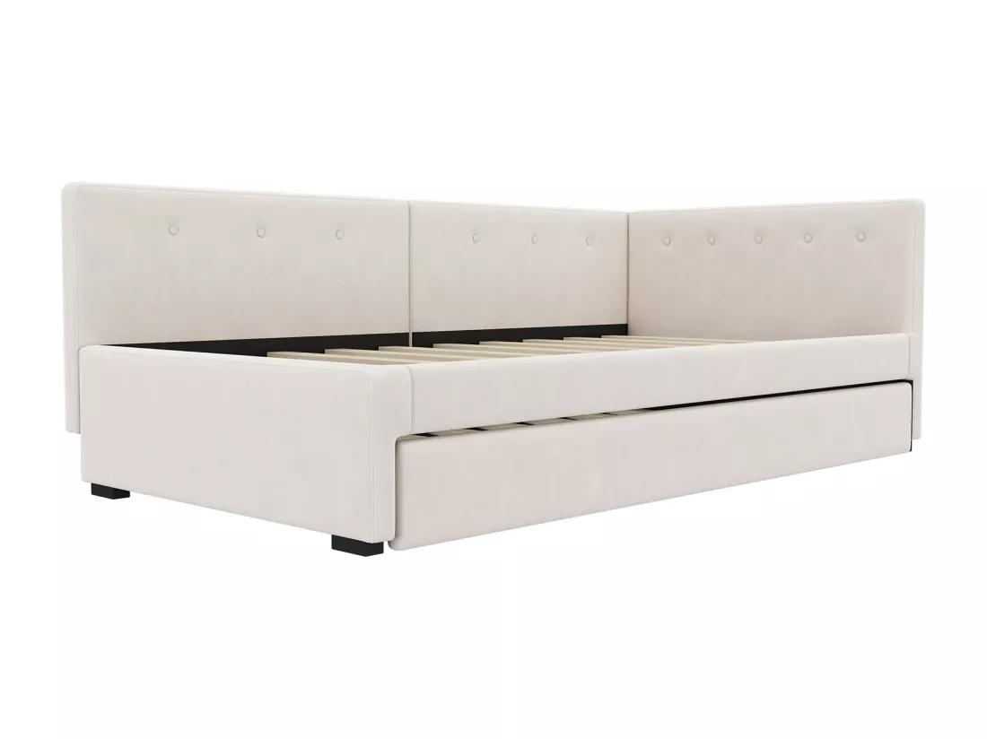 Lit gigogne 140 x 200 cm + 90 x 190 cm avec tête de lit - velours - beige