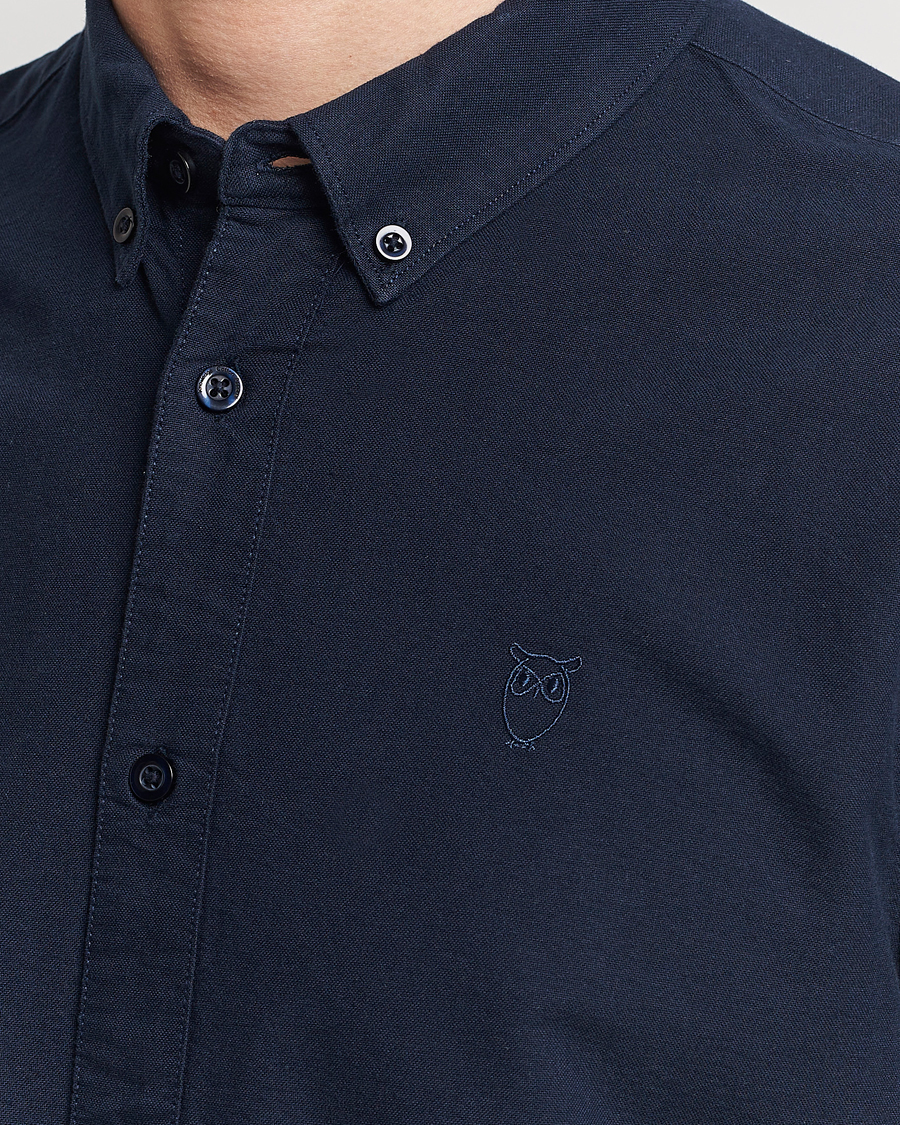 KnowledgeCotton Apparel Harald Small Owl Regular Oxford Shirt Total Eclipse