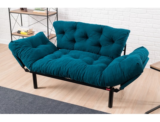 CONCEPT1 - Canapé lit Nitta 2 places bleu pétrole 155 x 70 x h85