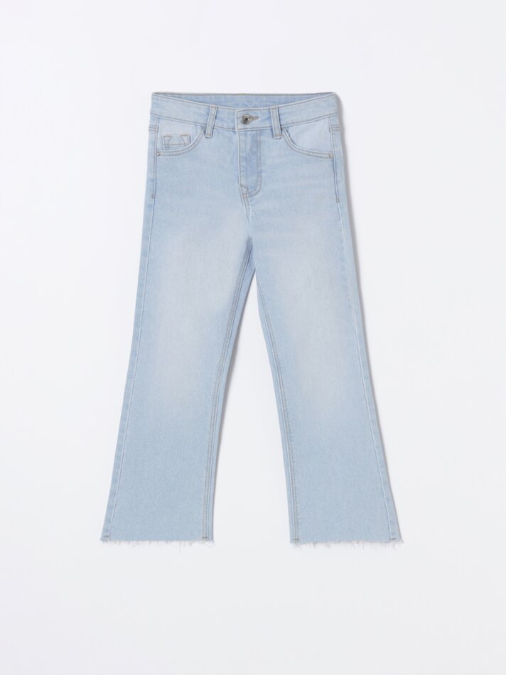 Calça jeans flare curta - Azul claro