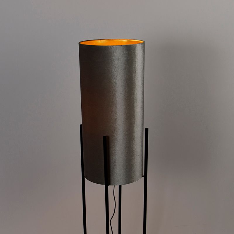 Moderne vloerlamp zwart met velours grijze kap - Rich
