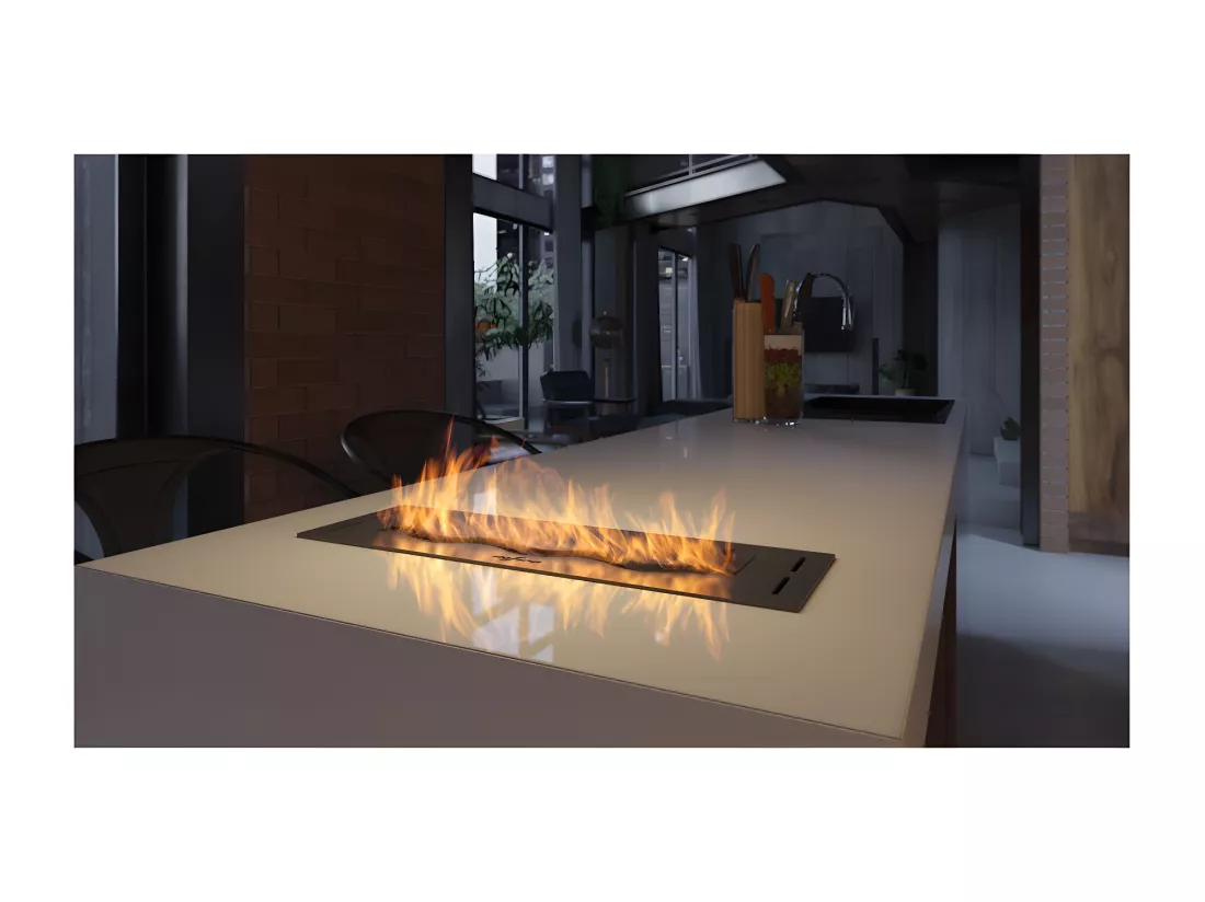 Brûleur à bioéthanol encastrable en acier inoxydable noir de 50 cm, 1 lt