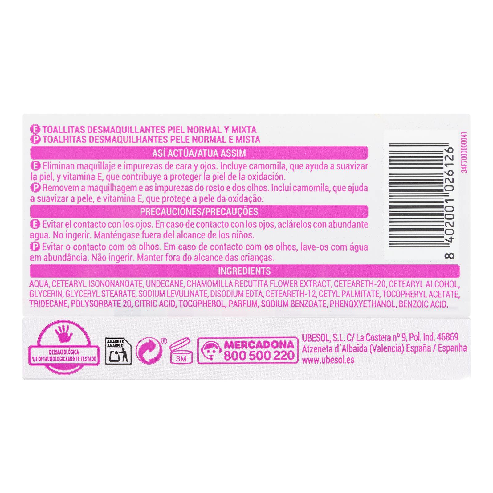 Lingettes démaquillantes visage et yeux Deliplus pour peaux normales à mixtes