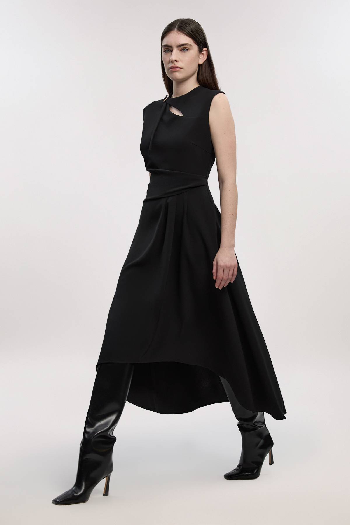 KarenMillen Robe Ajustée À Col Drapé Et Jupe Ample Polie