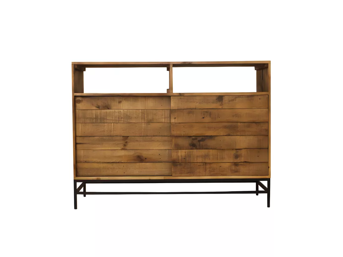Buffet industriel bois rustique et métal noir L.140 cm - FACTORY