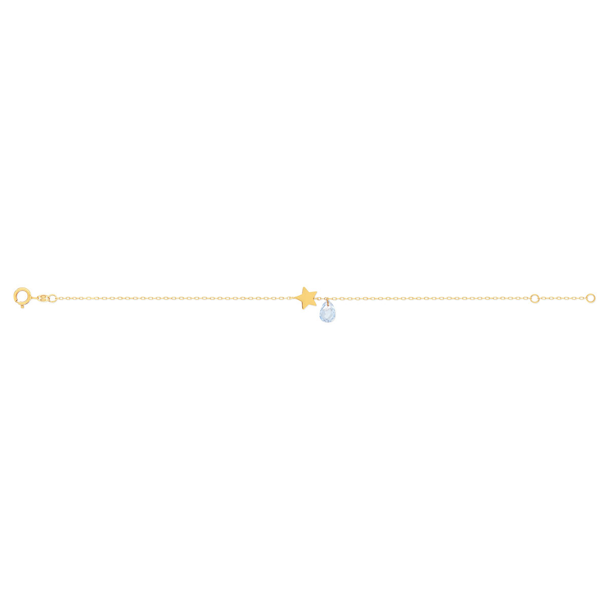 Bracelet or 375 jaune étoile et aigue marine