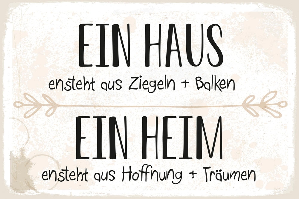 queence Metallbild »Heim« Motivationsbilder | Schriftzug | Sprüche | Sprüche & Texte 1 Stk. tlg. Stahlschild, Blechschild, Sprüche, Texte, Familie, Liebe