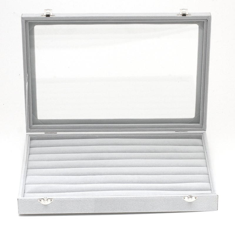Présentoir coffret boîte à bagues 34x24cm velours Gris