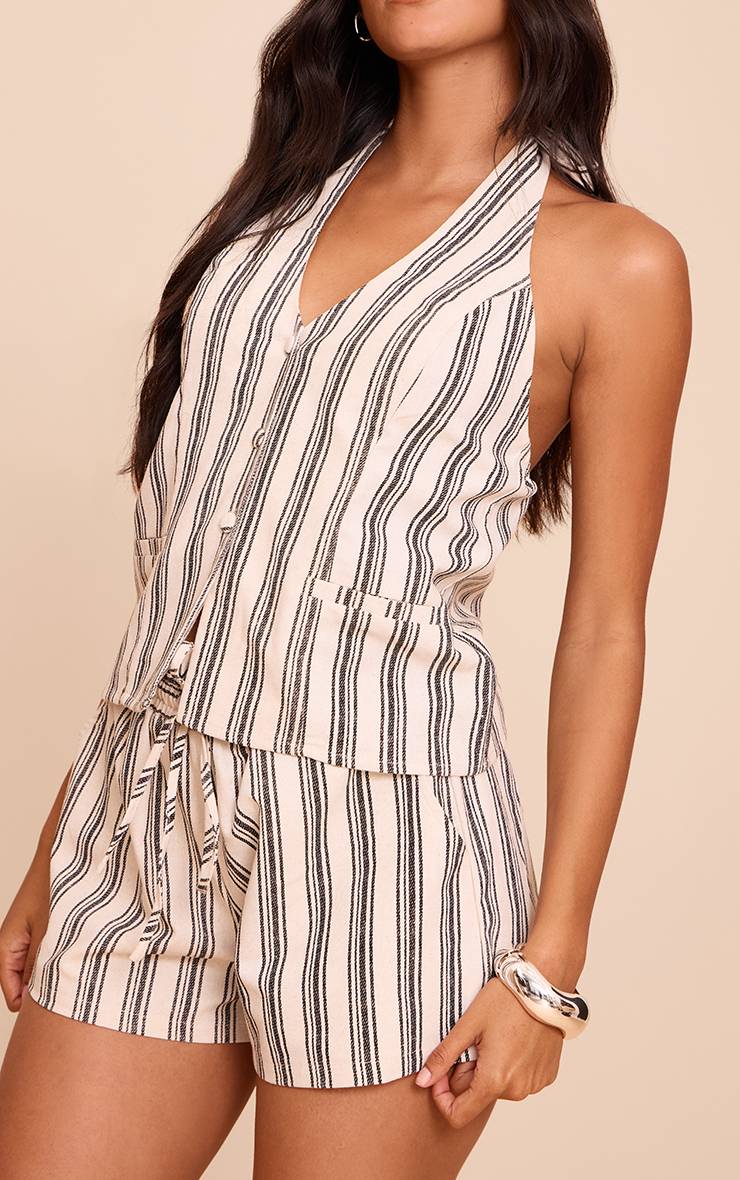 Naturel Gilet Sans Manches À Rayures Texturées Avec Encolure Licou Et Dos Noué