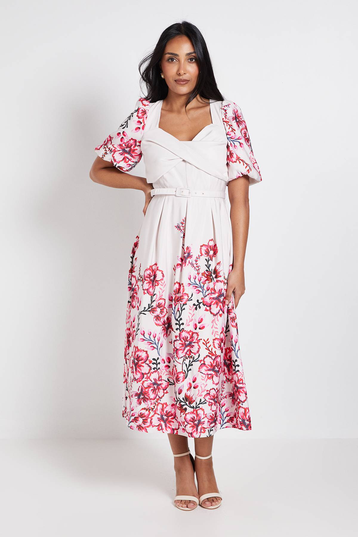 Wallis Robe Midi Petite À Torsade En Ottoman Fleuri