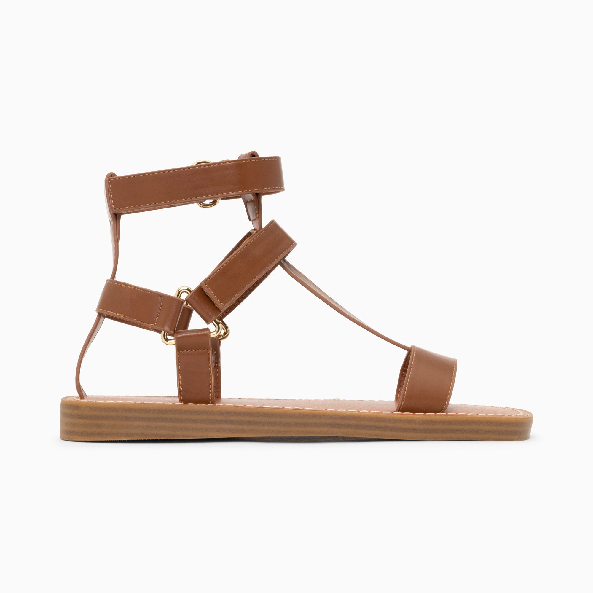 Sandales plates-Sandales plates Assia camel à scratchs