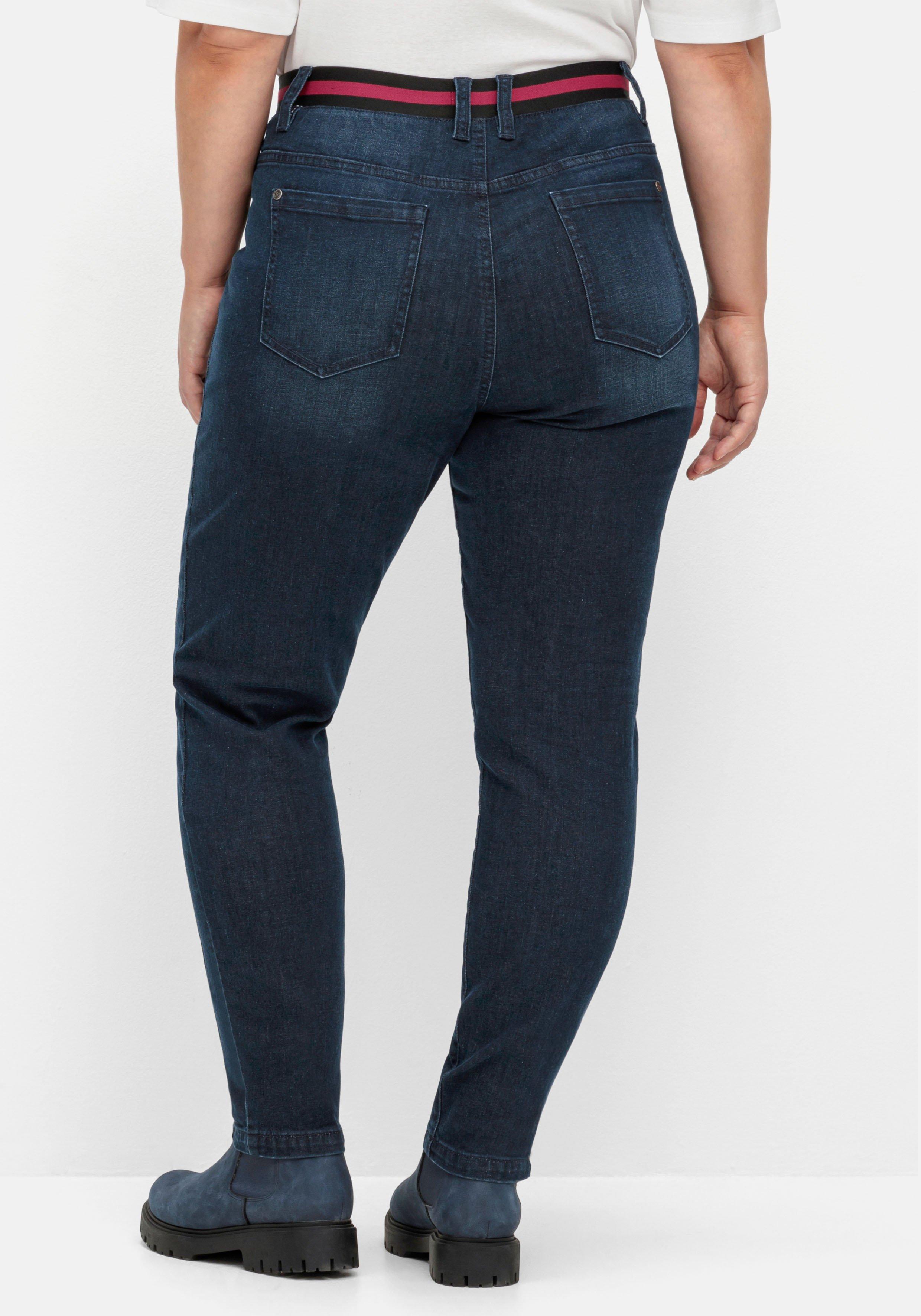 Schmale Jeans mit gestreiftem Gummibund
