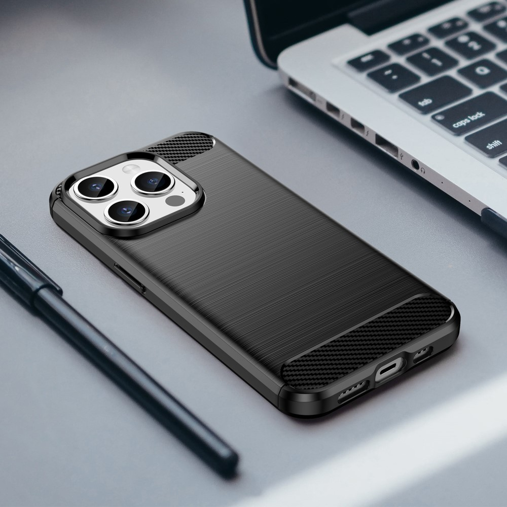 iPhone 15 Pro Gummi Case Schutzhülle Carbon Look - Schwarz