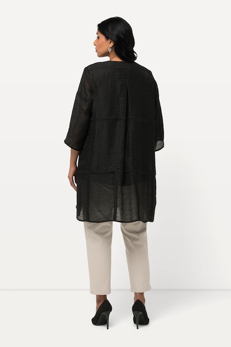 Blusenjacke, Leinenmix, A-Linie, V-Ausschnitt, 3/4-Arm