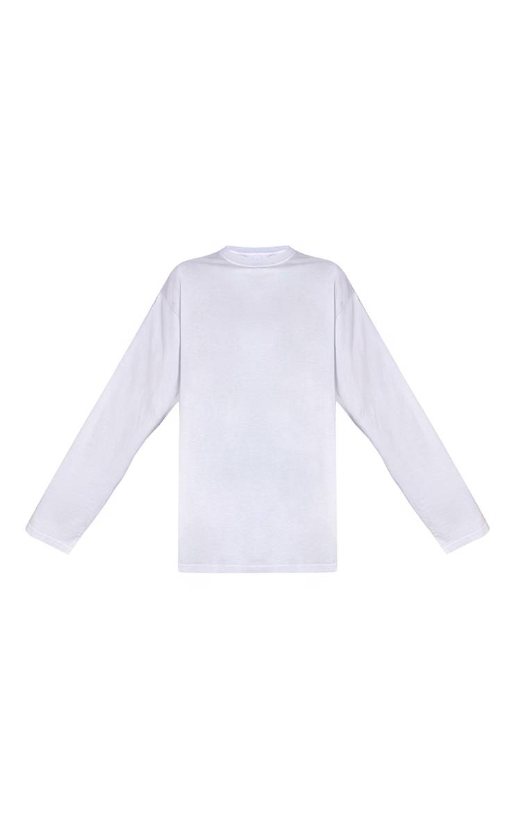 Bleu T-shirt Oversize À Manches Longues En Coton Délavé À L'acide