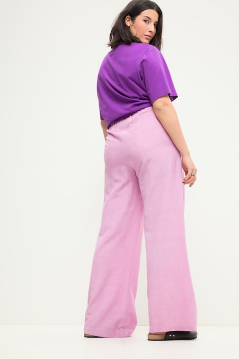 Leinenmix-Hose, Wide Legs, HighWaist, Elastikbund