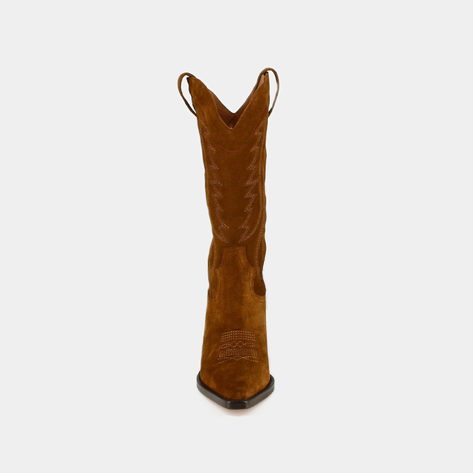 Bottes à talons et bouts pointus  en croute cognac