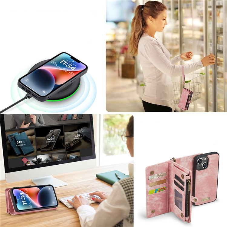 iPhone 15 2in1 Leder Tasche   Magnet Hardcase Karten Etui - Rosa