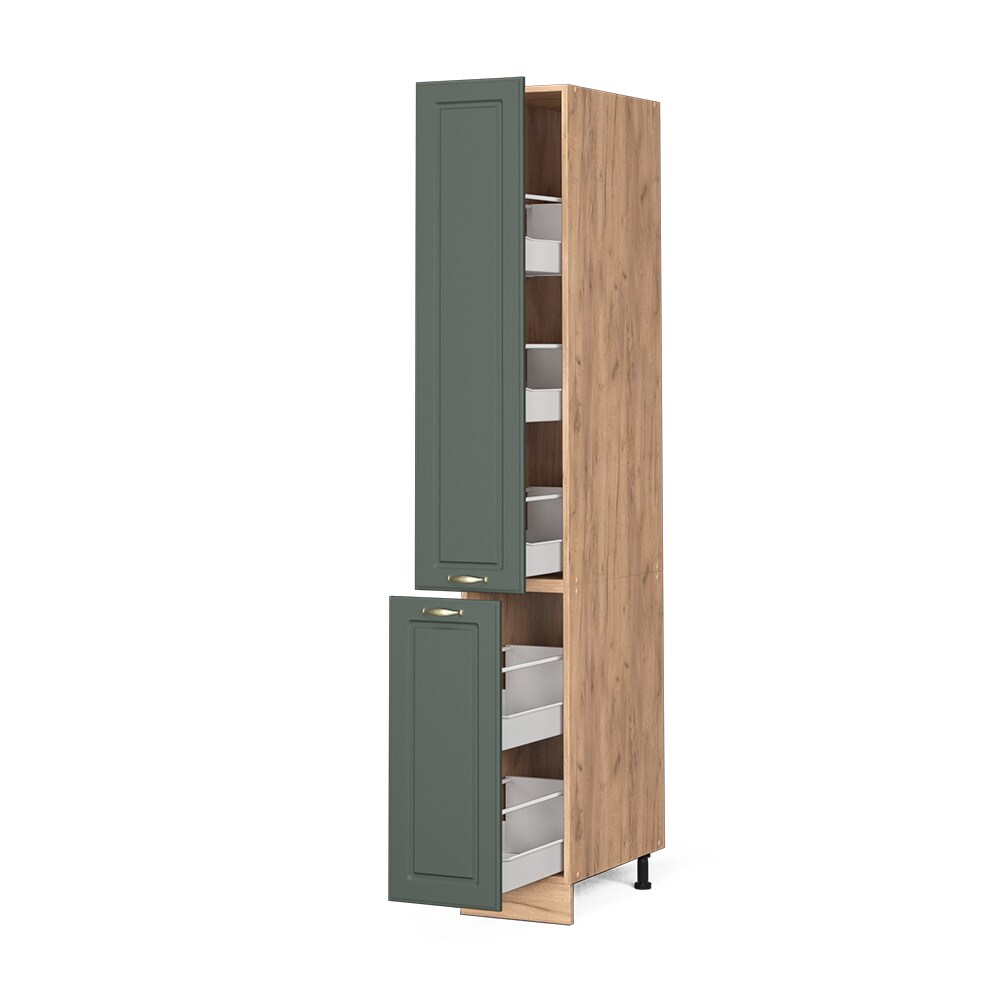Vicco Apothekerhochschrank Küchenschrank Küchenmöbel Fame-Line Eiche Grün-Gold Landhaus 30 cm Küche Einbauküche Einschübe Aufbewahrung Küchenzeile