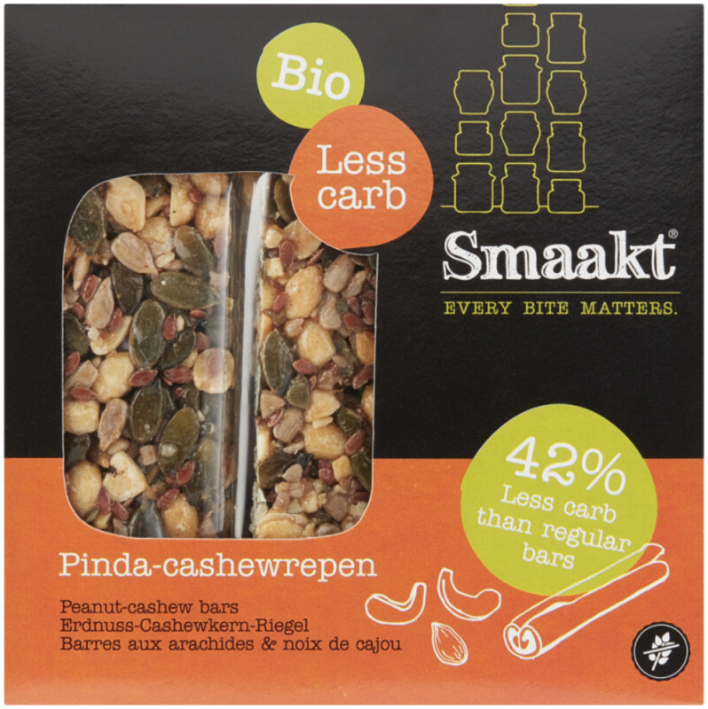 Smaakt Pinda-Cashewrepen Less Carb 75 G
