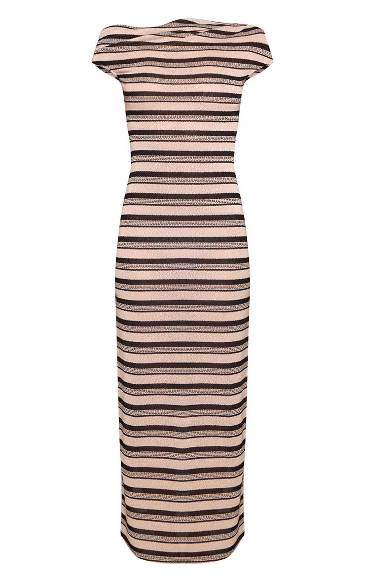 Noir Robe Maxi À Rayures Texturées Et Épaules Dénudées