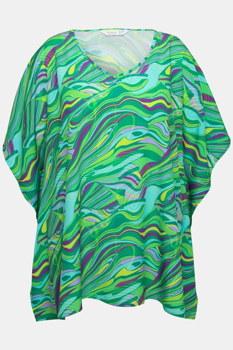 Kaftan, Boxy Fit, Chiffon, tropischer Druck, V-Ausschnitt