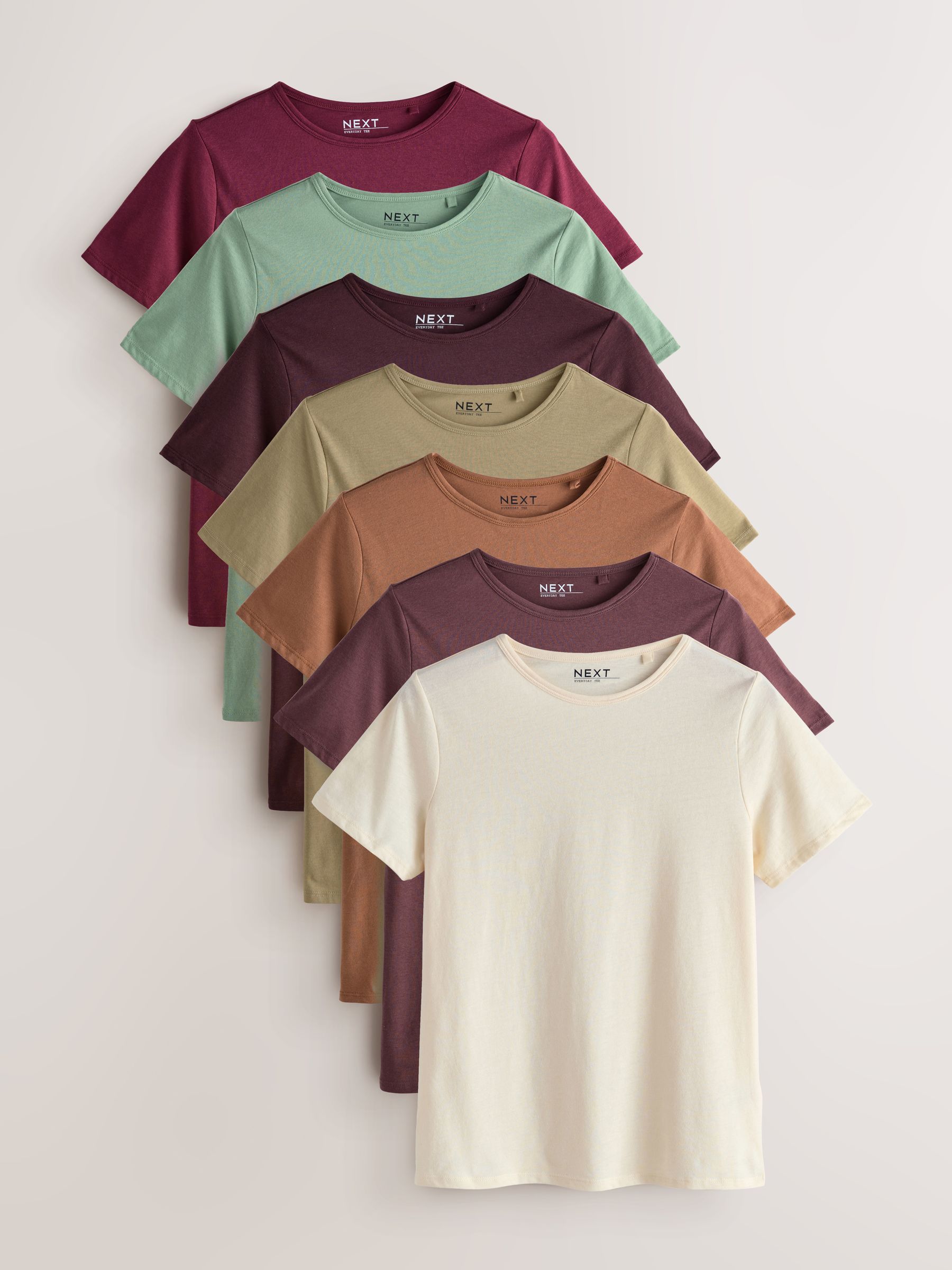 Aardse tinten - Set van 7 katoenen T-shirts met ronde hals voor alle dagen