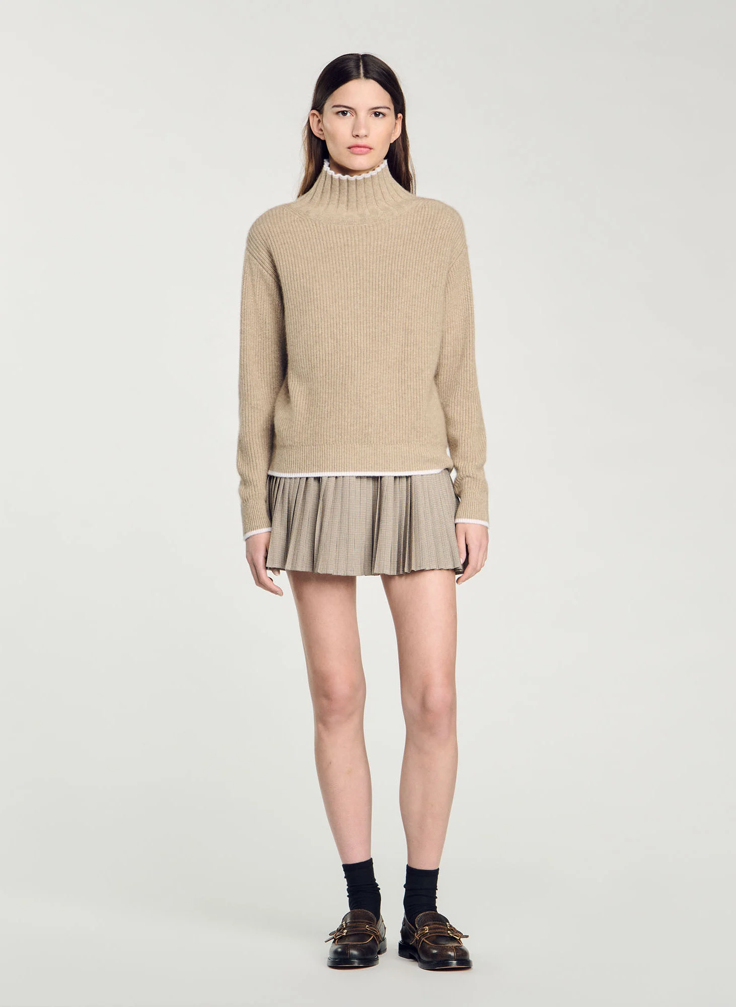 Pull col montant en laine mélangée | Beige