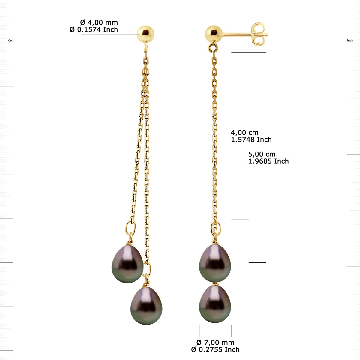 STELLA - Boucles d'Oreilles Perles de Tahiti 7-8 mm Or Jaune