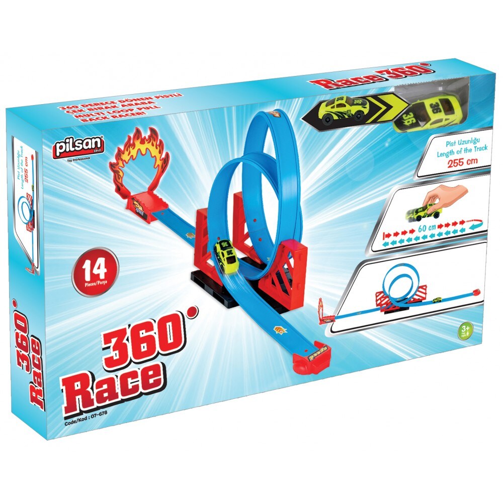 Pilsan Spielzeug-Rennbahn 07678 Doppel-Looping, Rennwagen, Fahrbahnlänge 250 cm blau