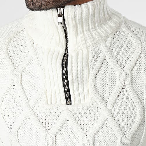 Pull Col Zippé Blanc