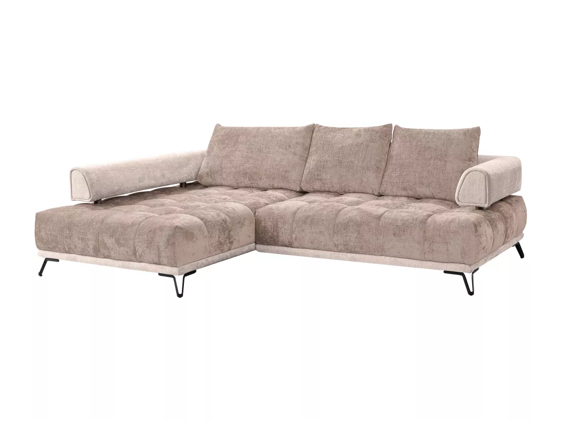 Canapé d'angle gauche en tissu et velours taupe NIVORIA
