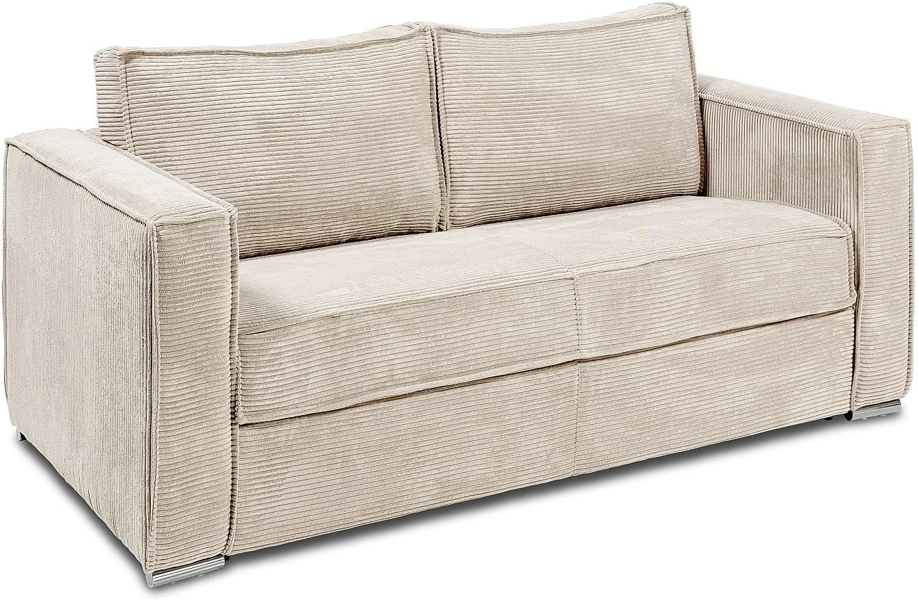 Vente-unique-Schlafsofa mit Matratze 4-Sitzer - Cord - Beige - Liegefläche 160 cm - Matratze 14 cm - Loreto
