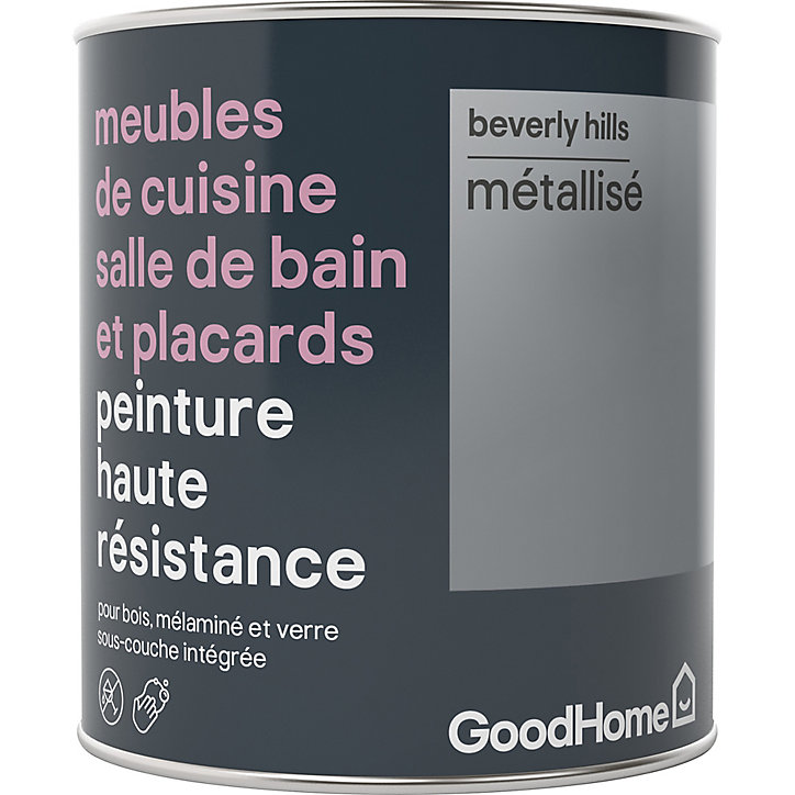 Peinture haute résistance meubles de cuisine salle de bain et placards GoodHome argent Beverly Hills mat 0,75L