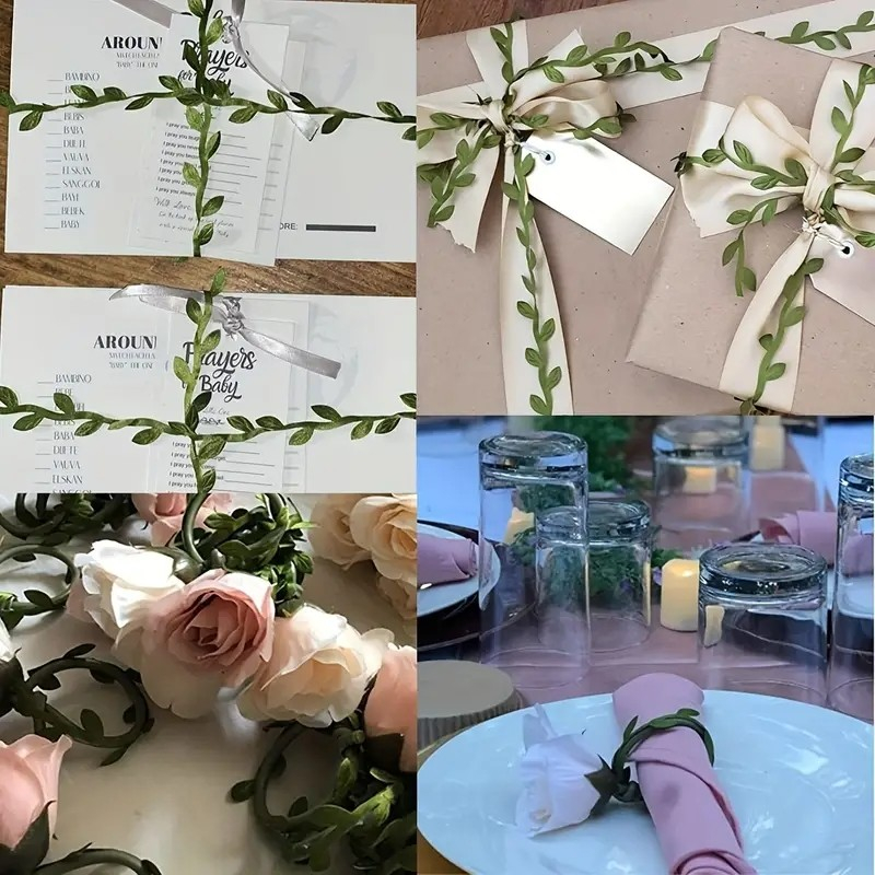 (2cmx10m) Geschenkband Stoff Deko Band im Blätter Design - Grün