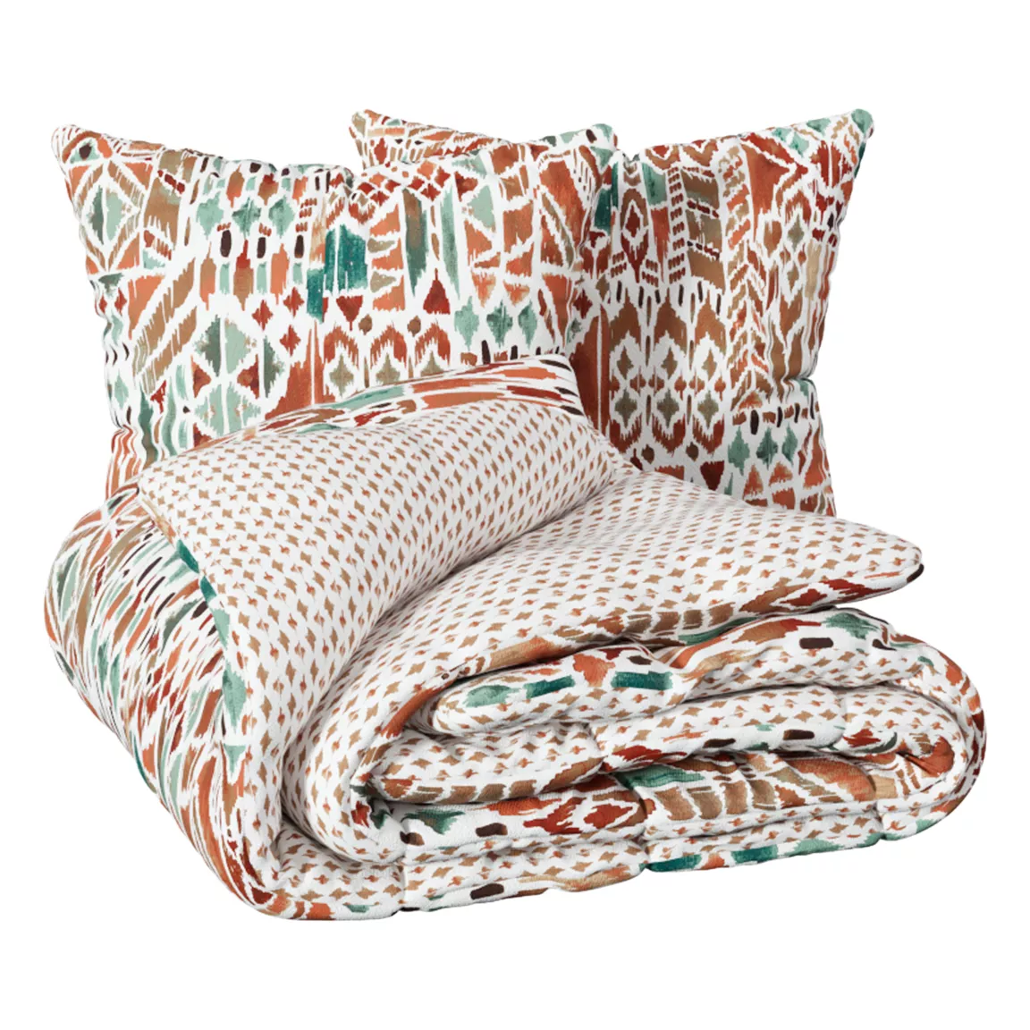Housse de couette et deux taies coton (240 x 220 cm) Ikat Multicolore