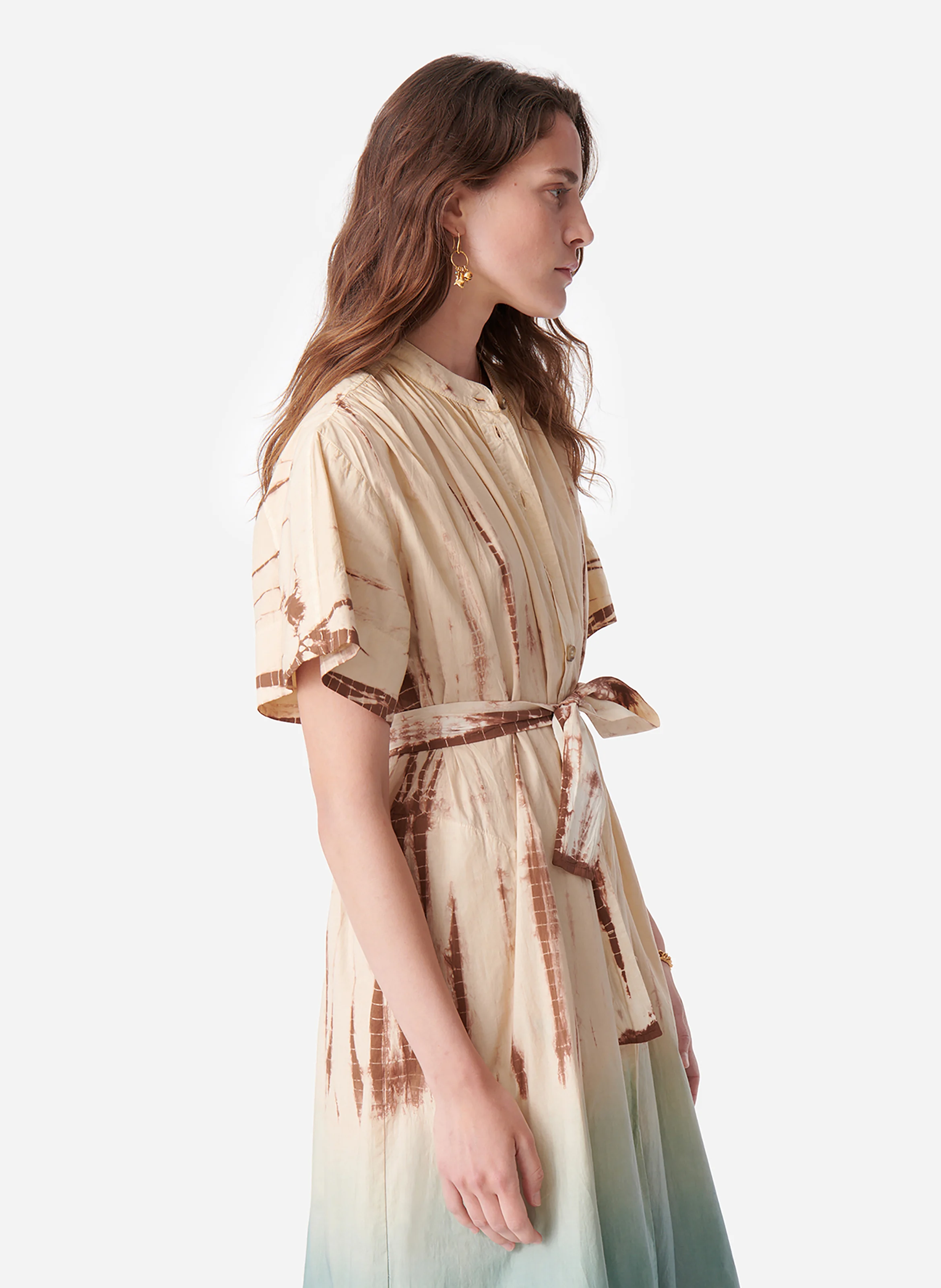 CIAO - Robe longue col mao en coton | Vert