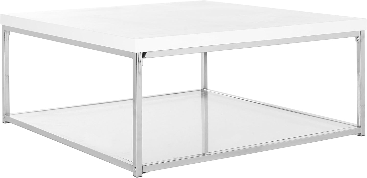 SAFAVIEH Glam Wooden Accent Table, in White and Chrome, 90 X 90 X 39.87