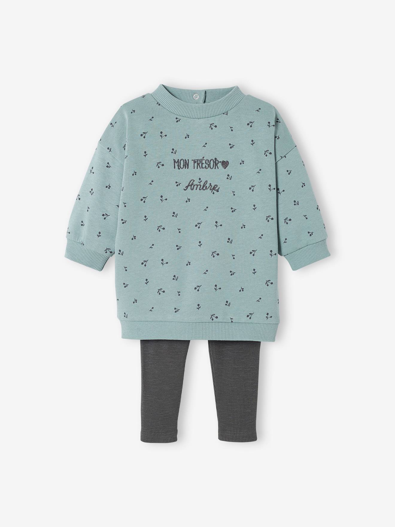 Conjunto de vestido e legging para bebê personalizável na cor verde-água