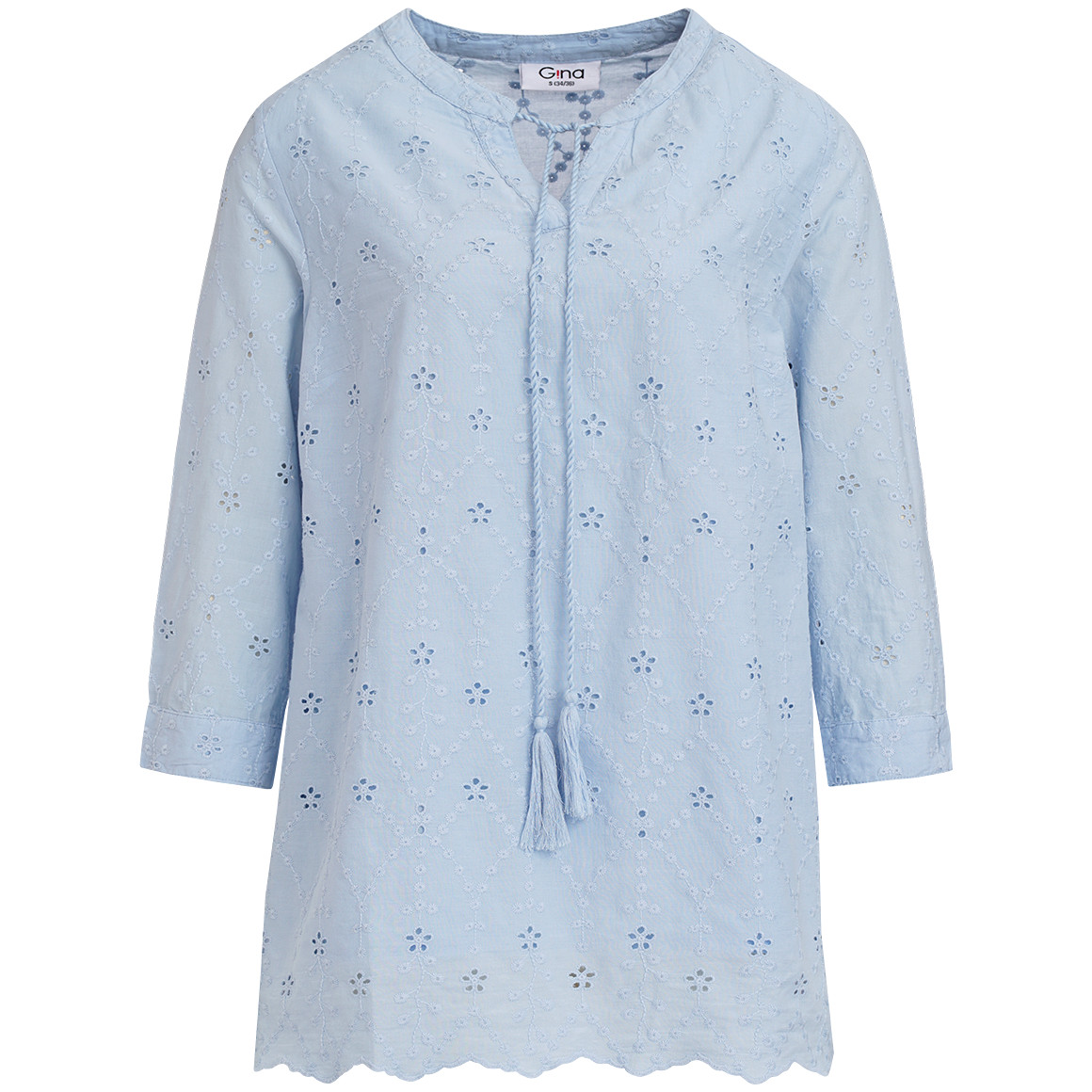 Gina Damen Bluse mit Lochstickerei hellblau