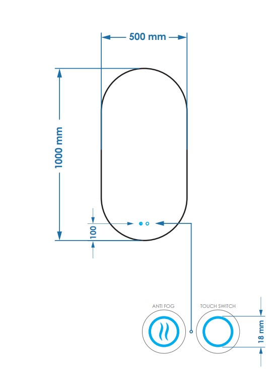 Gliss Design Orion spiegel verticaal met LED-verlichting en verwarming 50x100cm