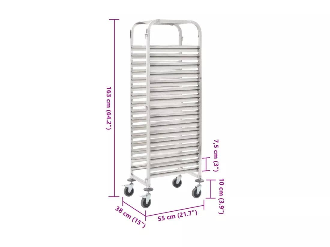 Chariot de cuisine pour 16 plateaux 38x55x163 cm Inox