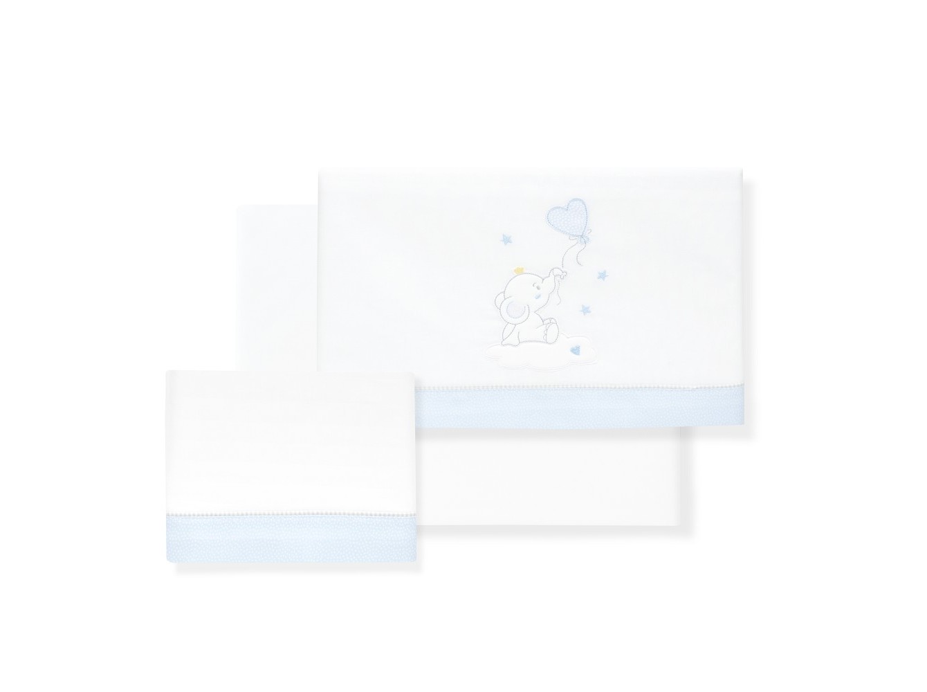 CONJUNTO DE LENÇÓIS CAMA INTERBABY BORDADO-AZUL 60X120CM