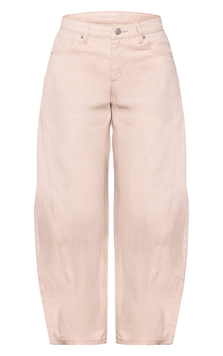 Ecru Jean Barrel Taille Mi-haute Stretch Petite