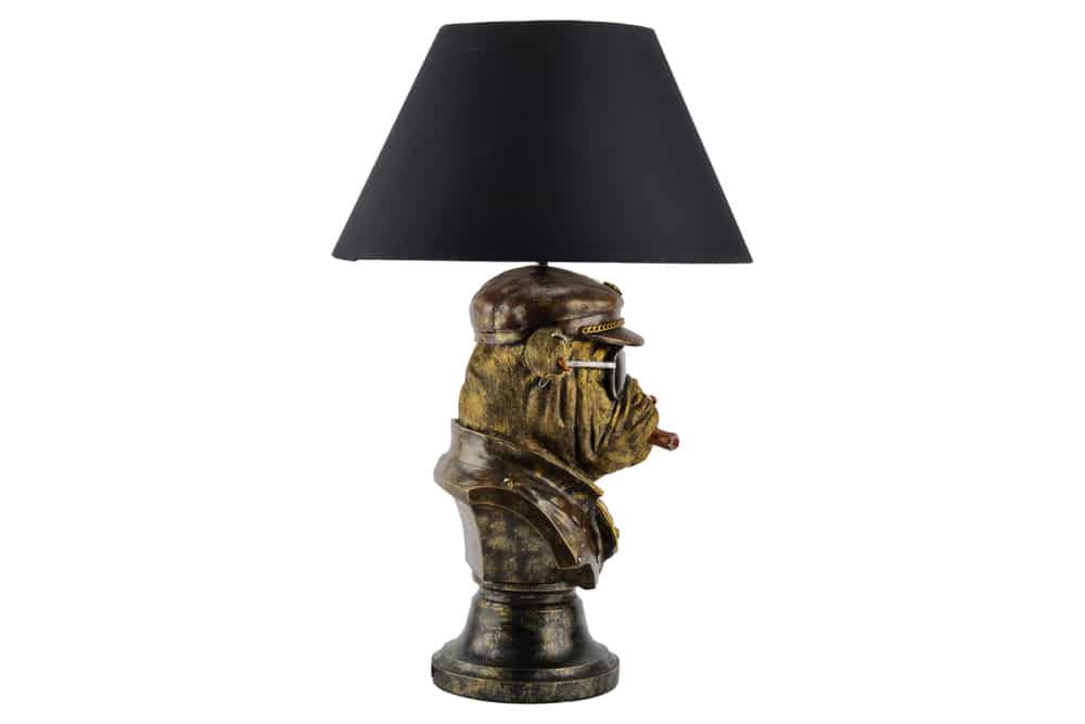 Handgefertigte Tischlampe BULLDOG 55cm bronze schwarz Stoffschirm Hunde-Skulptur