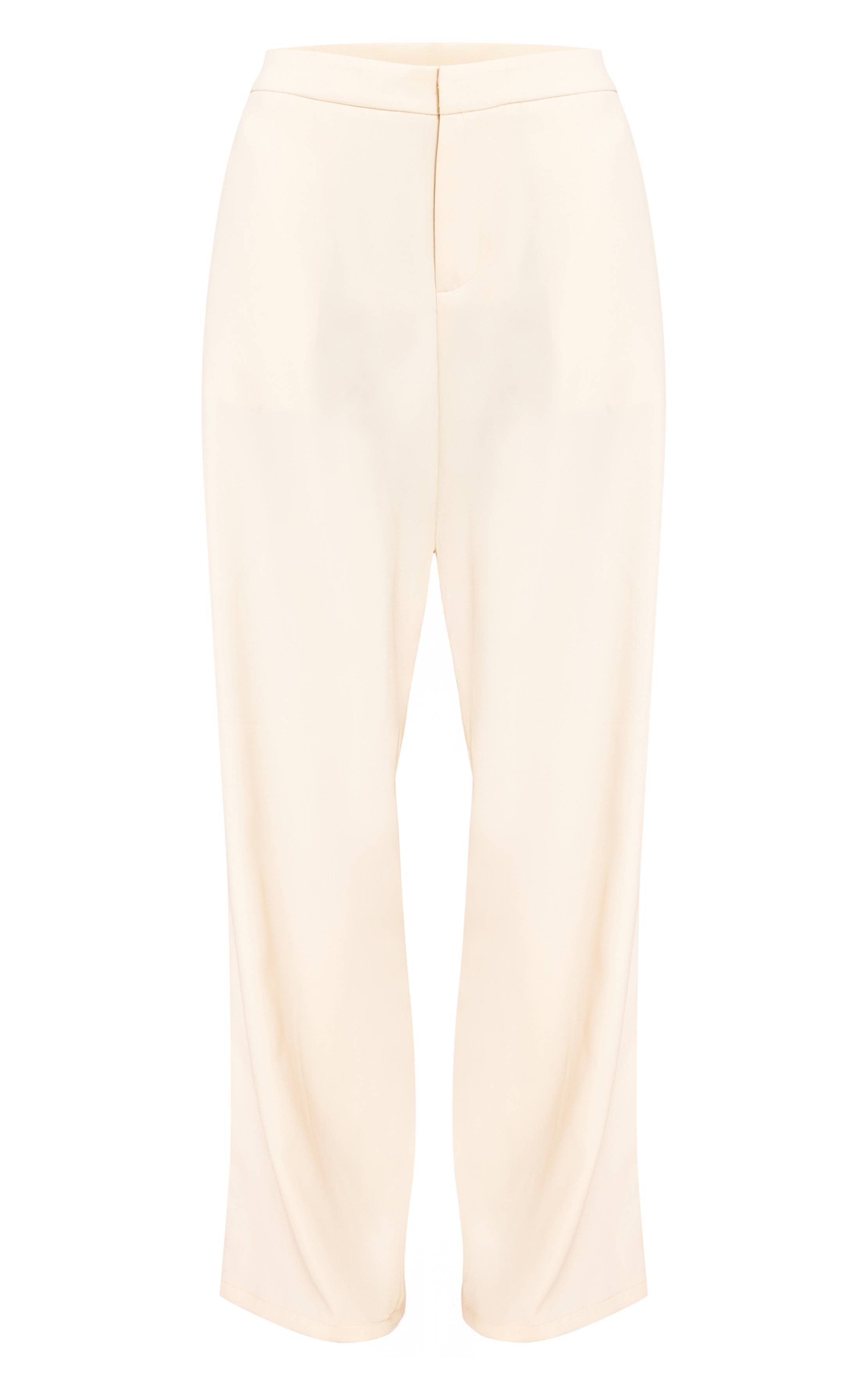 Pale Yellow Pantalon Droit Ajusté En Tissu Tissé Crème Beurre